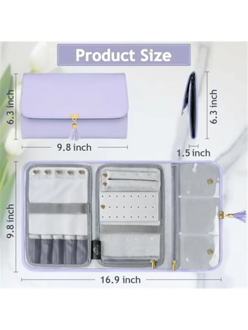 Purple Travel Jewelry Organizer Roll Case Necklace Ring Earring Storage Pouch